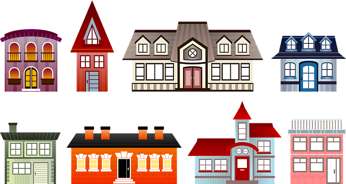 Multi-Colored Homes of Varying Shapes and sizes